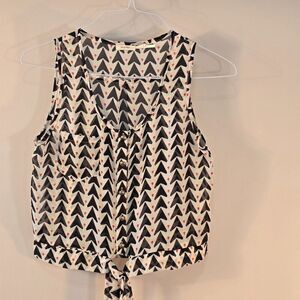 Poetry Sheer Sleeveless Button Front Blouse Cropped With Waist Tie Size Small